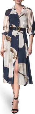 Donna Karan New York Floral Print Chiffon Midi Shirtdress
