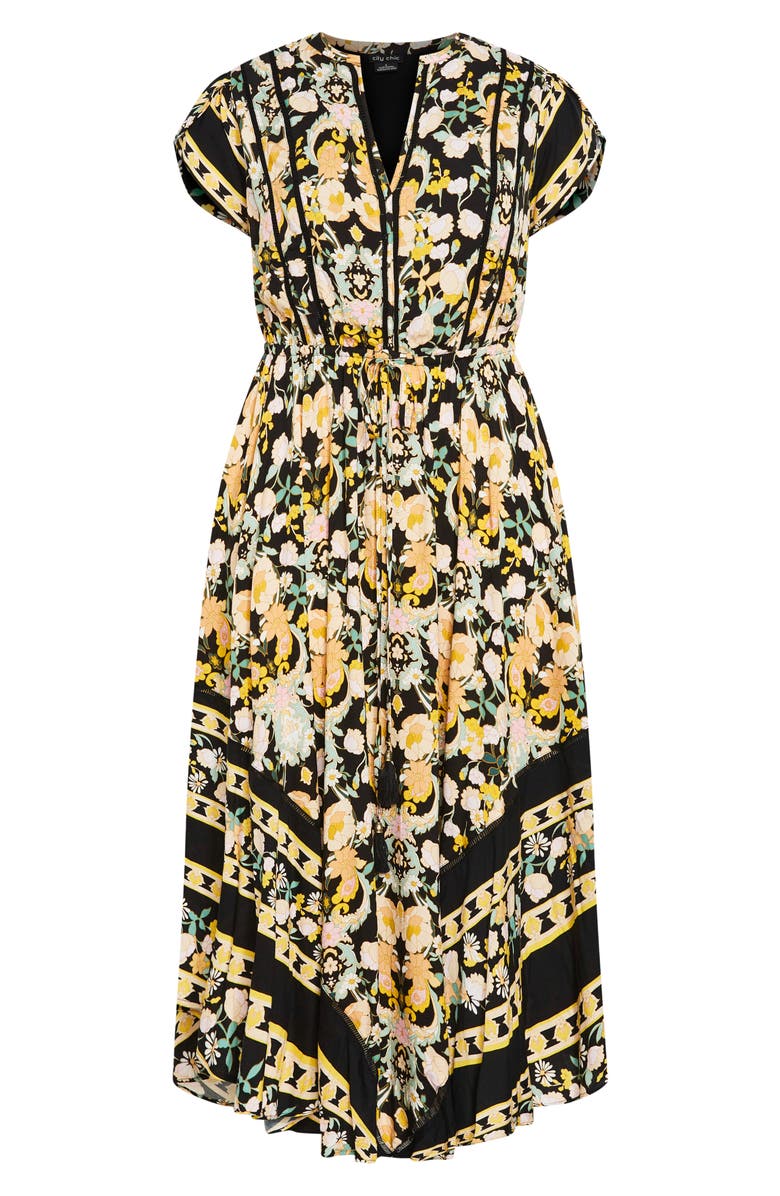 City Chic Zella Print Tie Waist Maxi Dress, Alternate, color, Black Print