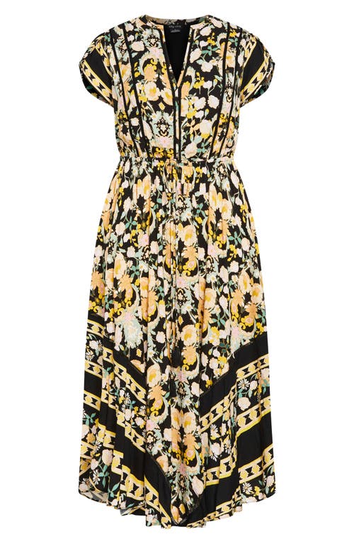 City Chic Zella Print Tie Waist Maxi Dress In Multi