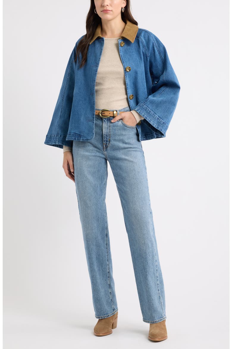 Swing Crop Denim Trench Coat, Alternate, color, MEDIUM WASH