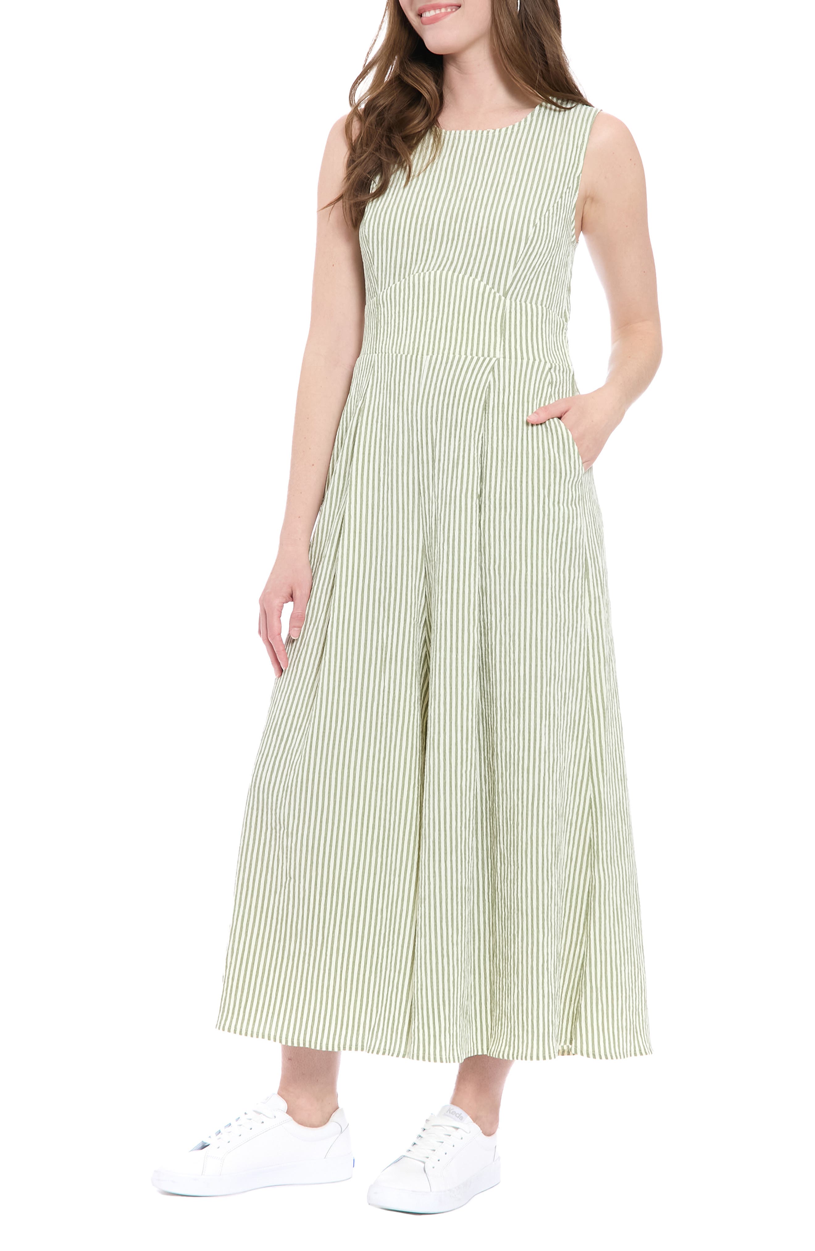 London Times Stripe Crop Wide Leg Jumpsuit