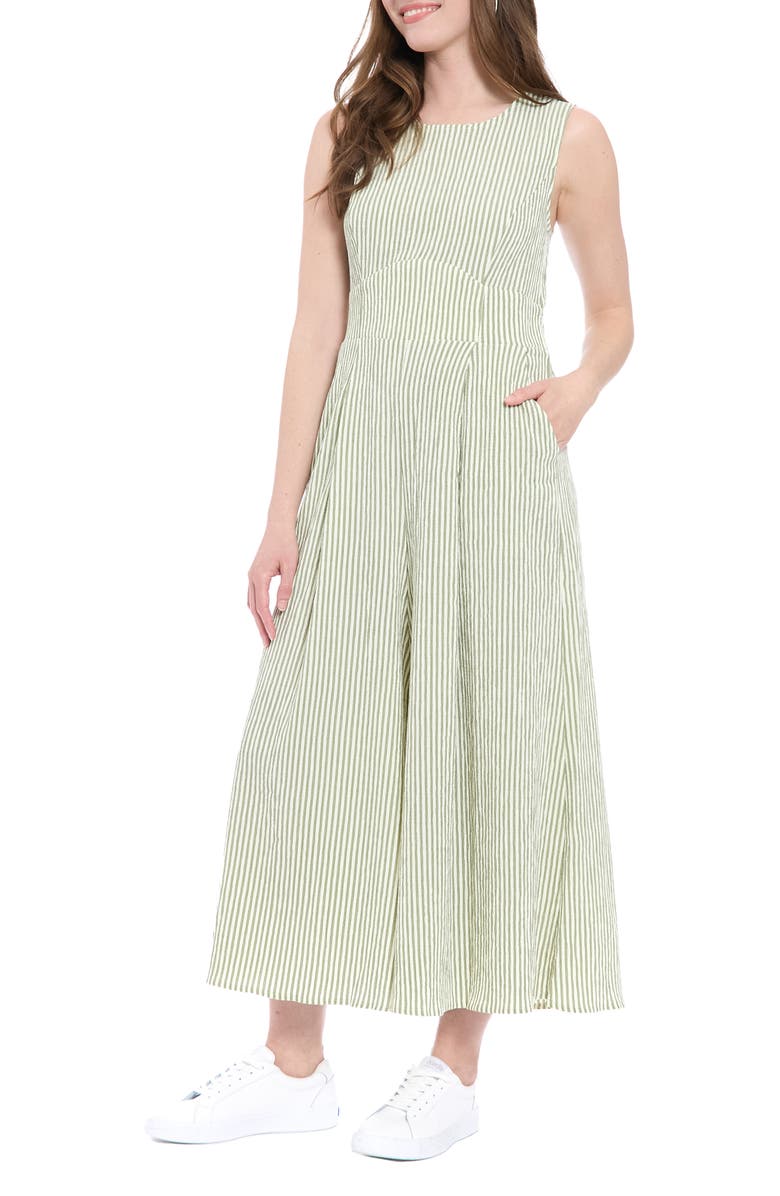 London Times Stripe Crop Wide Leg Jumpsuit, Main, color, Olive