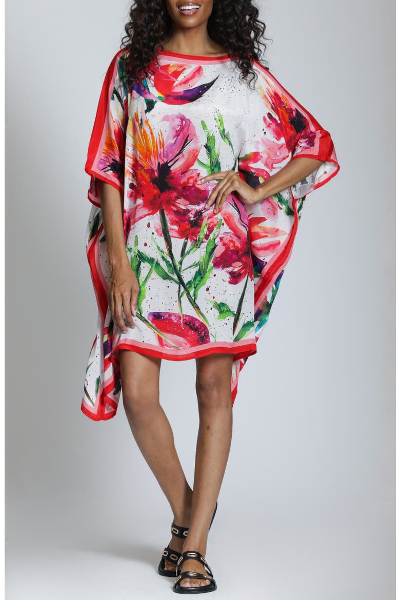 Floral Print Caftan Dress, Main, color, RED