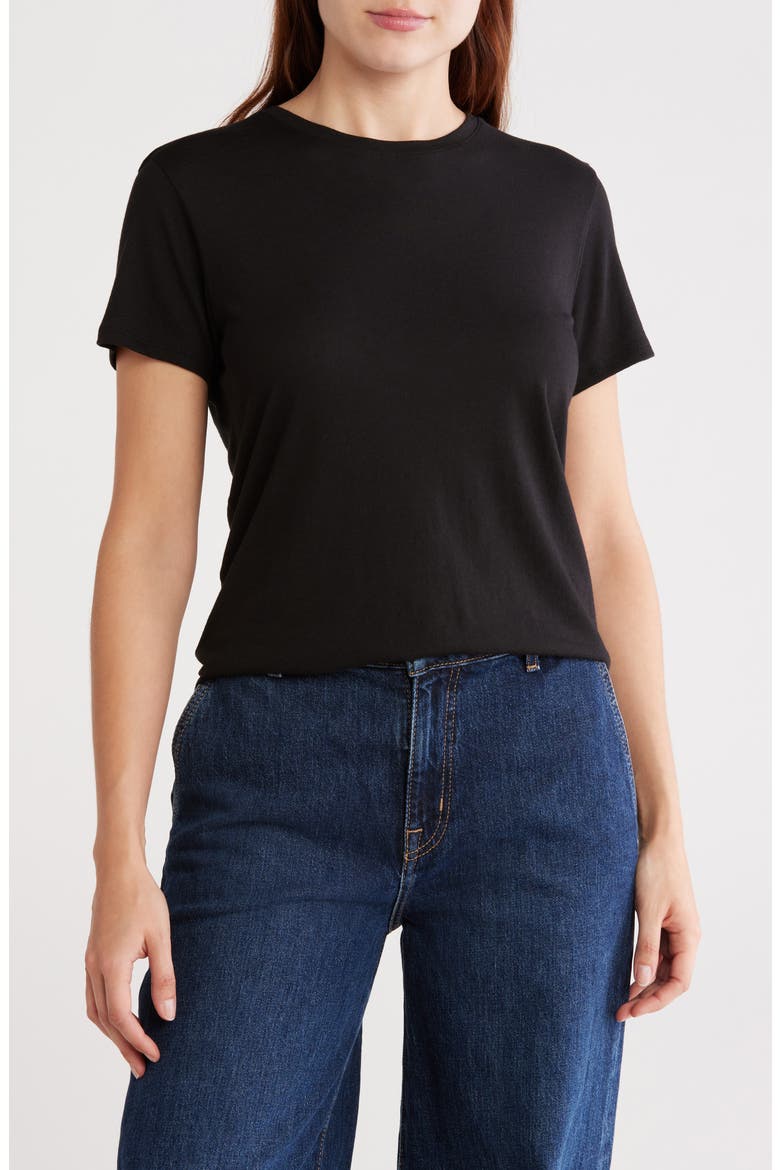 Crew Neck Shirttail T-Shirt, Main, color, BLACK