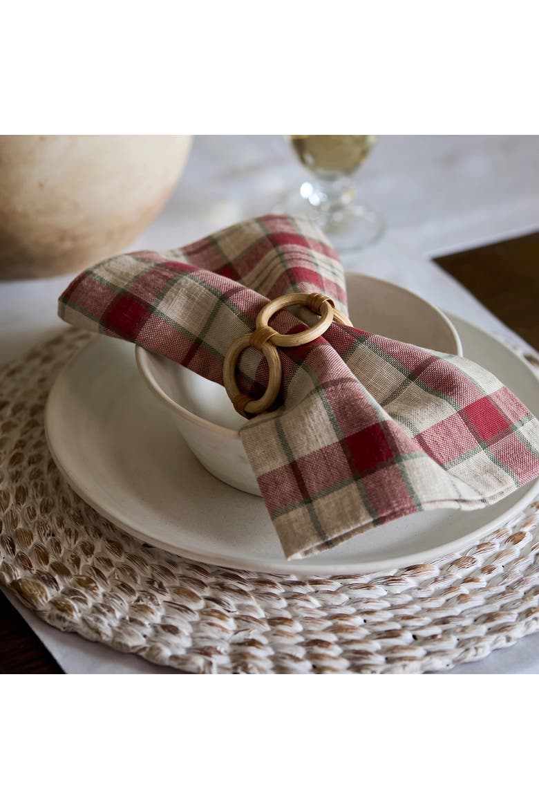 Linen Dinner Napkins Set of 4 - Almond Plaid, Alternate, color, Almond Plaid