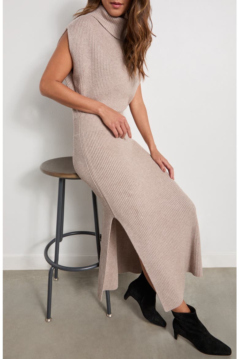 Madeline Rib Turtleneck Maxi Sweater Dress, Alternate, color, TAWNY
