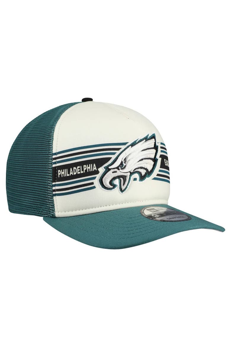Men's New Era  Cream/Midnight Green Philadelphia Eagles Banner A-Frame 9FIFTY Snapback Hat, Alternate, color, Cream