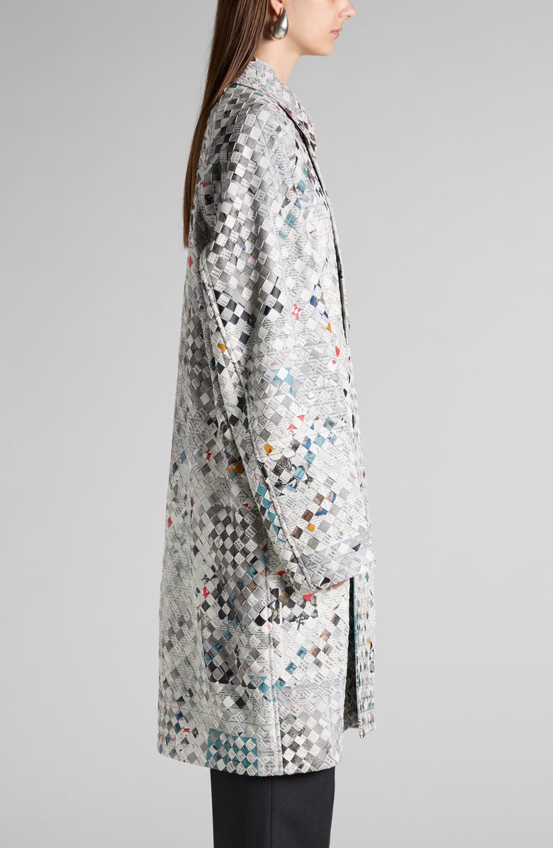 Bottega Veneta Newspaper Print Intrecciato Leather Coat, Alternate, color, 