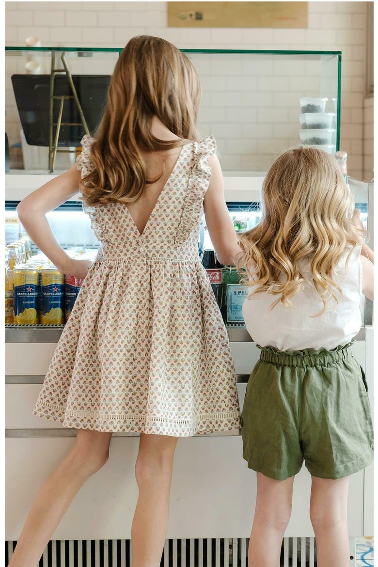 Girls' Linen Pinafore Flutter Dress with Crochet Trim, Toddler, Alternate, color, Provence Mini Floral