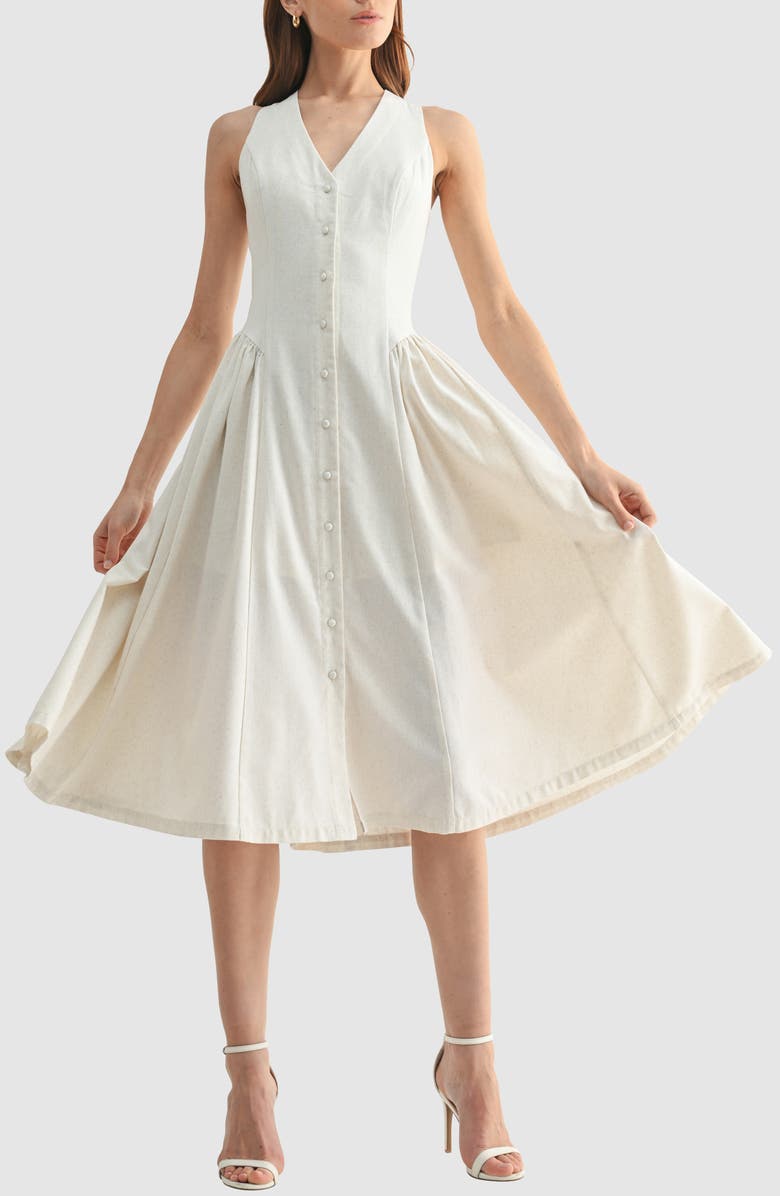 Mila Mae Button-Up Midi Dress, Main, color, Light Taupe