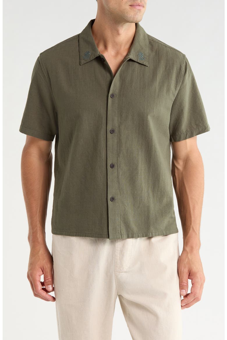 Grange Cropped Linen & Cotton Button-Up Shirt, Main, color, FOREST