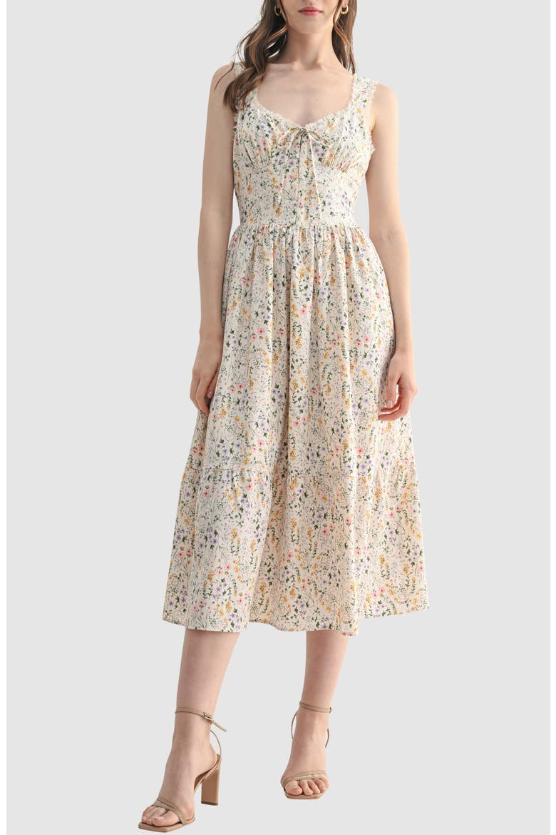 Lace Trim Corset Midi Dress, Main, color, MULTI FLORAL