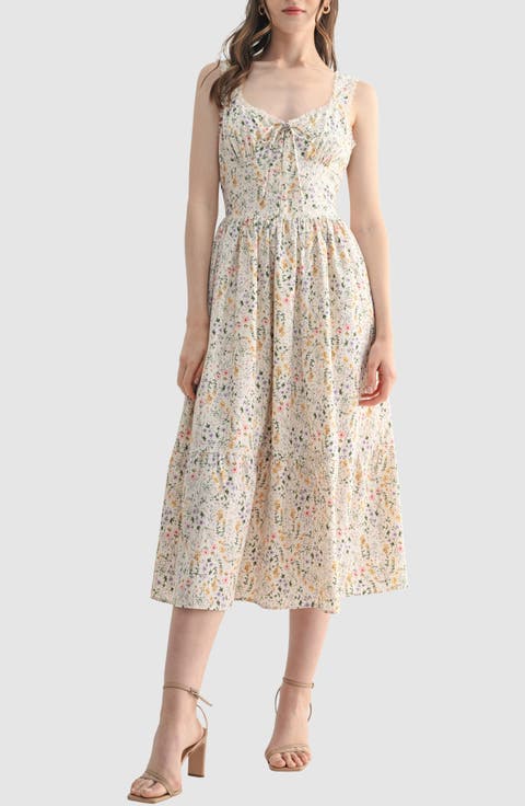 Lace Trim Corset Midi Dress