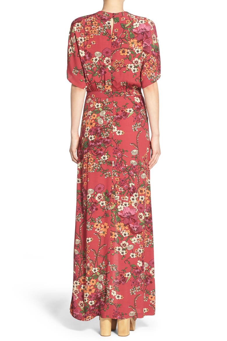 Floral Print Lace-Up Maxi Dress, Alternate, color, RED BOTANICAL