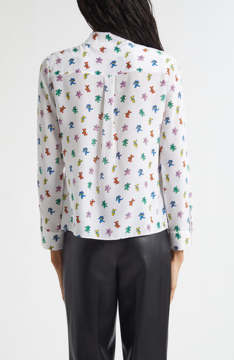 Alice + Olivia x Grateful Dead Willa Print Silk Button-Up Shirt, Alternate, color, Rainbow Bears