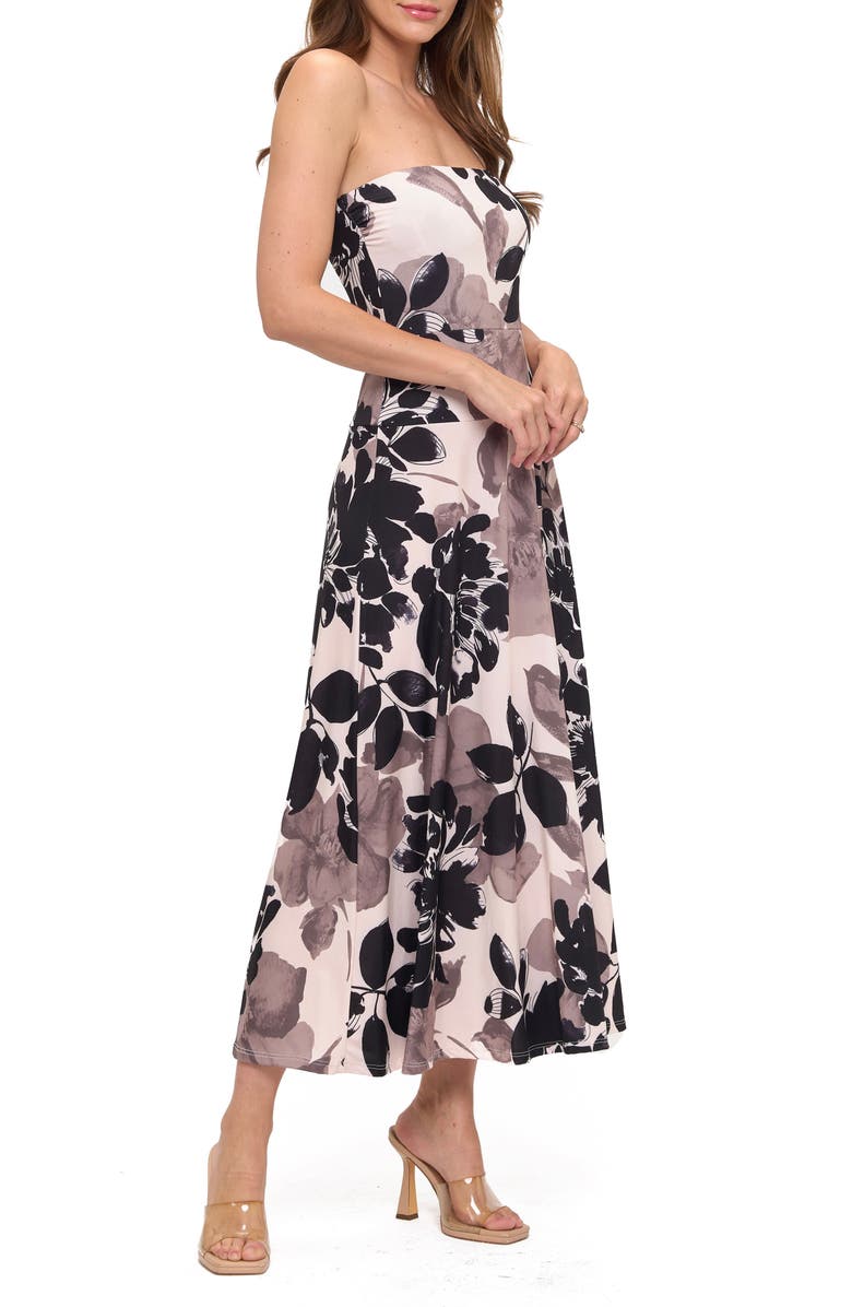 O.L. Printed Strapless Maxi Dress, Alternate, color, Black/ White