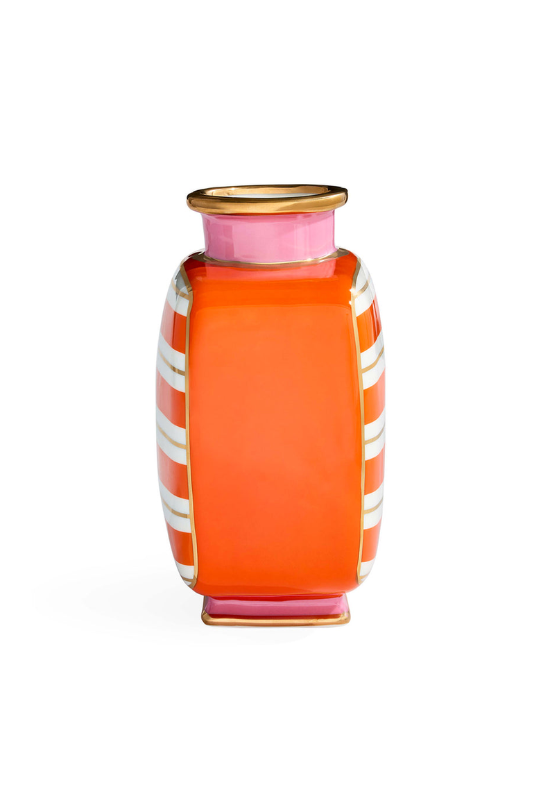 Portofino Square Vase, Alternate, color, Orange / White Stripes