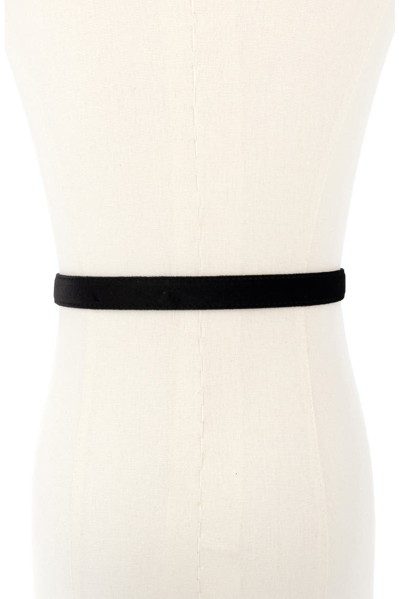 Crystal Embellished Bow Velvet Belt, Alternate, color, BLACK/ ANT BRASS