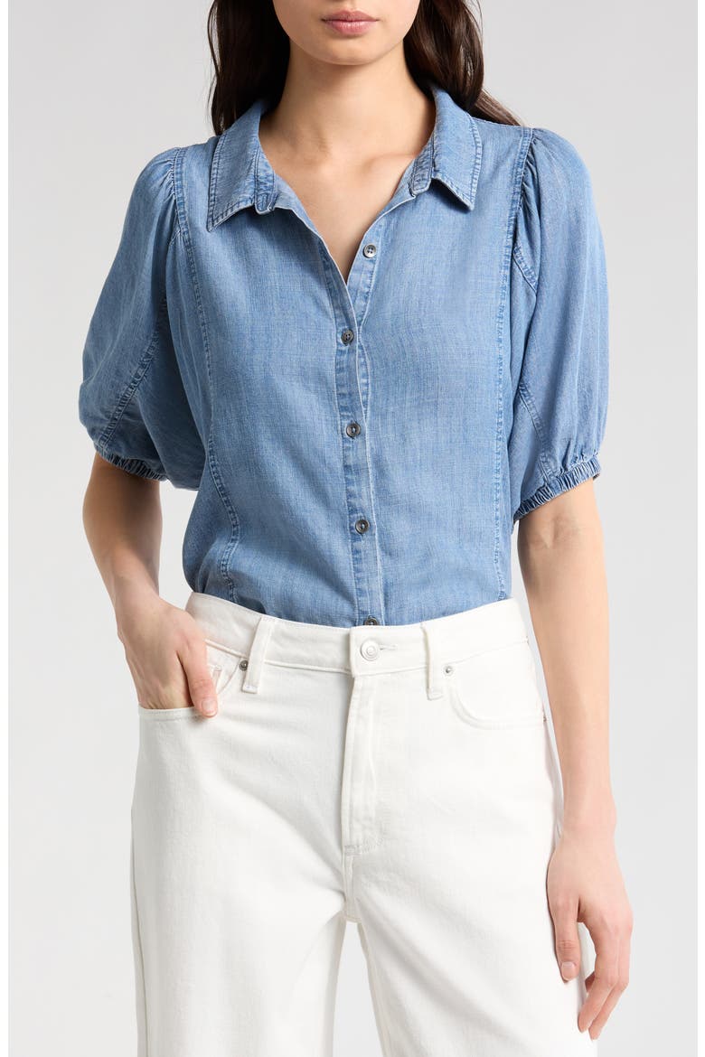 Violet Puff Sleeve Denim Shirt, Main, color, INDIGO