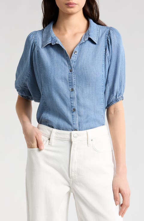 Violet Puff Sleeve Denim Shirt
