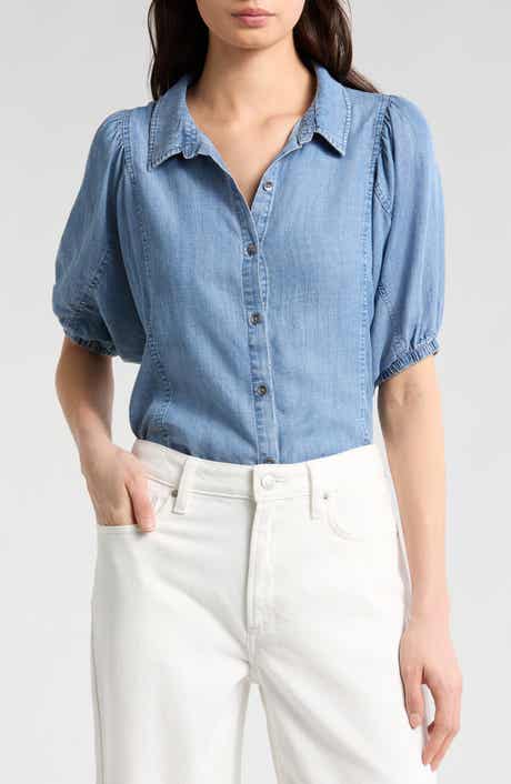Splendid Violet Puff Sleeve Denim Shirt