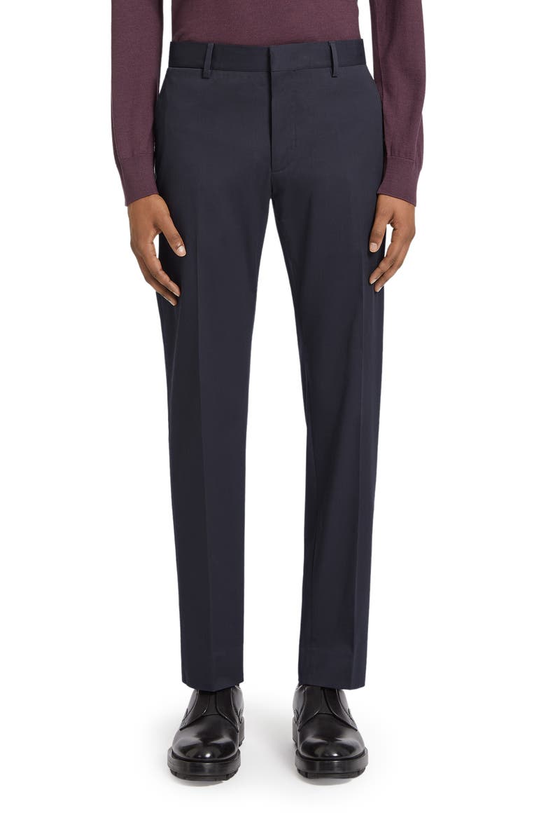 Flat Front Stretch Cotton Gabardine Trousers, Main, color, NAVY