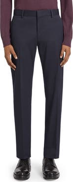 ZEGNA Flat Front Stretch Cotton Gabardine Trousers
