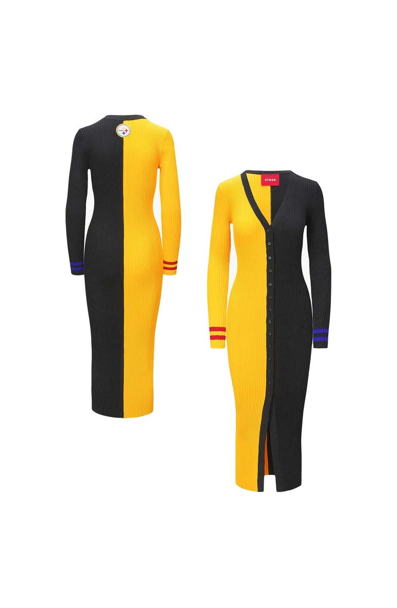 STAUD Women's STAUD Gold/Black Pittsburgh Steelers Shoko Knit Button-Up Sweater Dress, Main, color, 