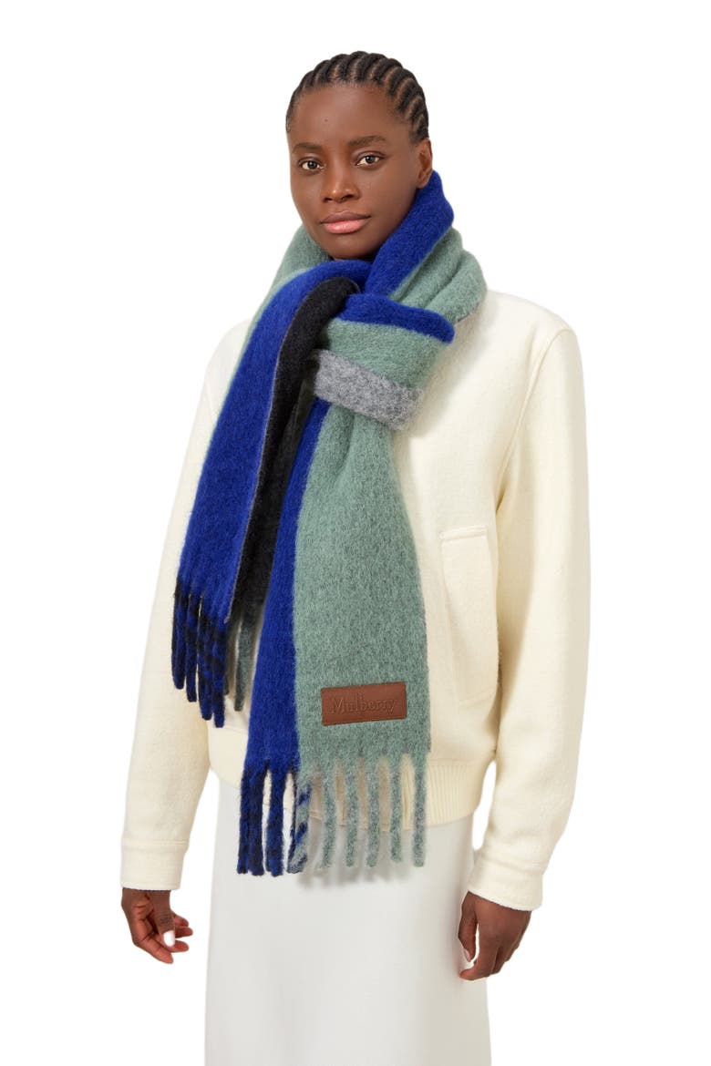 Colour Block Textured Scarf, Alternate, color, Ebony-Cobalt Blue