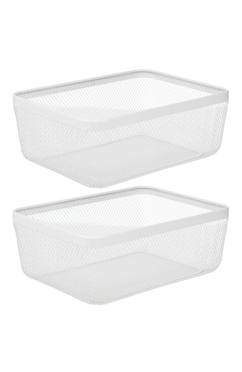 mDesign Metal Mesh Pantry Basket for Kitchen Organization and Storage - Set of 2 - White, Main, color, White