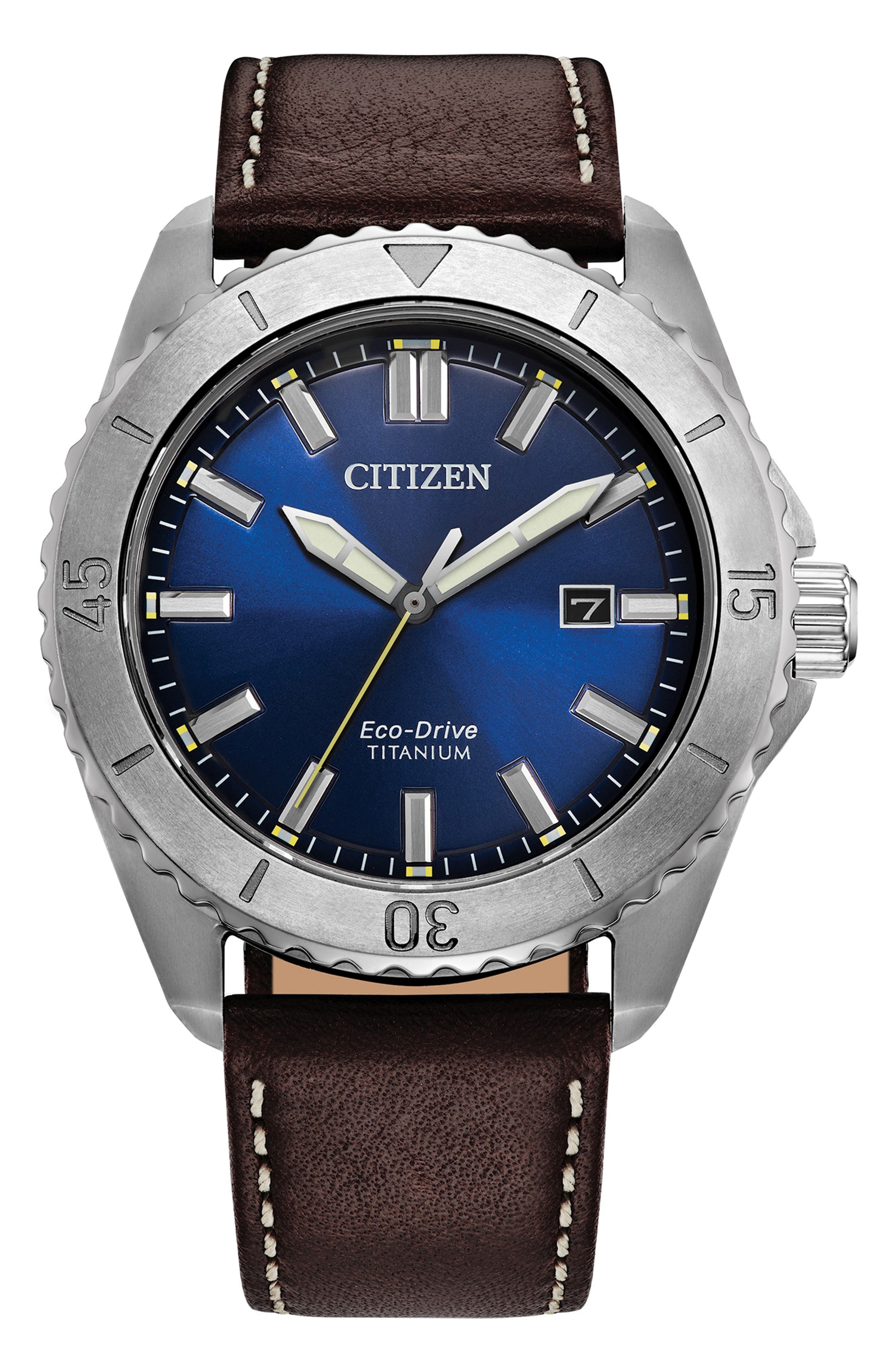 Citizen Brycen Eco-Drive Leather Strap Watch, 41mm
