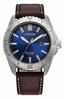 Citizen Brycen Eco-Drive Leather Strap Watch, 41mm