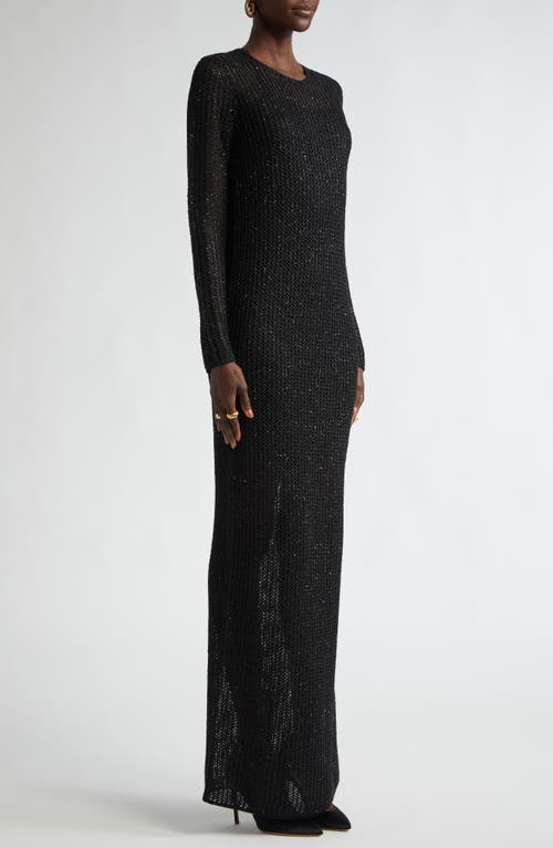 St John St. John Collection Sequin Mesh Knit Long Sleeve Gown In Black