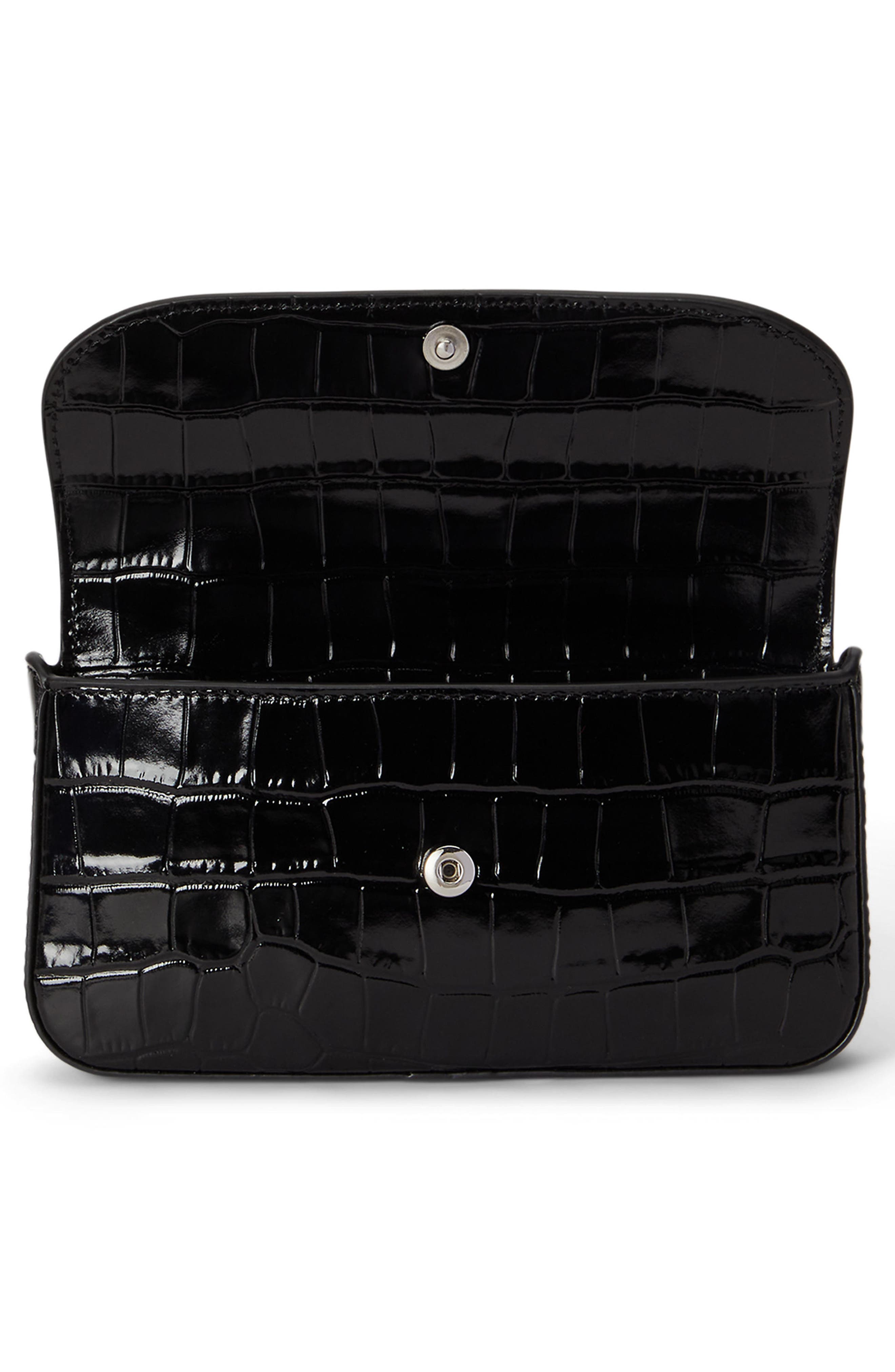 Croc-Embossed Marcy Crossbody Wallet, Alternate, color, BLACK