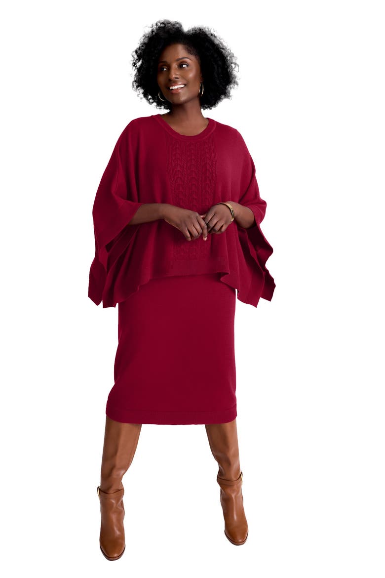 Cable Knit Cape Sweater Dress, Main, color, RICH BURGUNDY