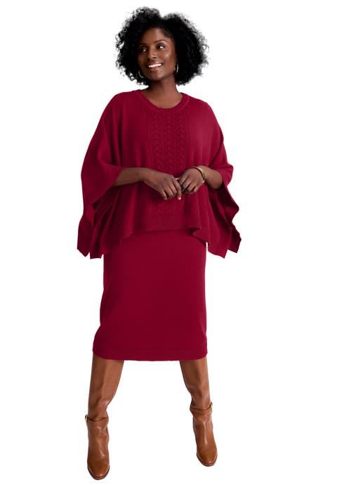 Cable Knit Cape Sweater Dress (Plus)