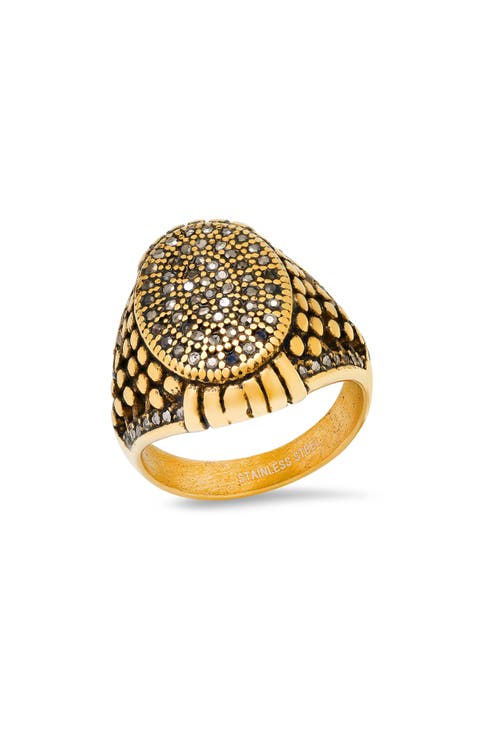 Men's Stainless Steel Pavé Crystal Signet Ring