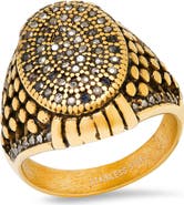 STEELTIME Men's Stainless Steel Pavé Crystal Signet Ring