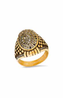 Men's Stainless Steel Pavé Crystal Signet Ring