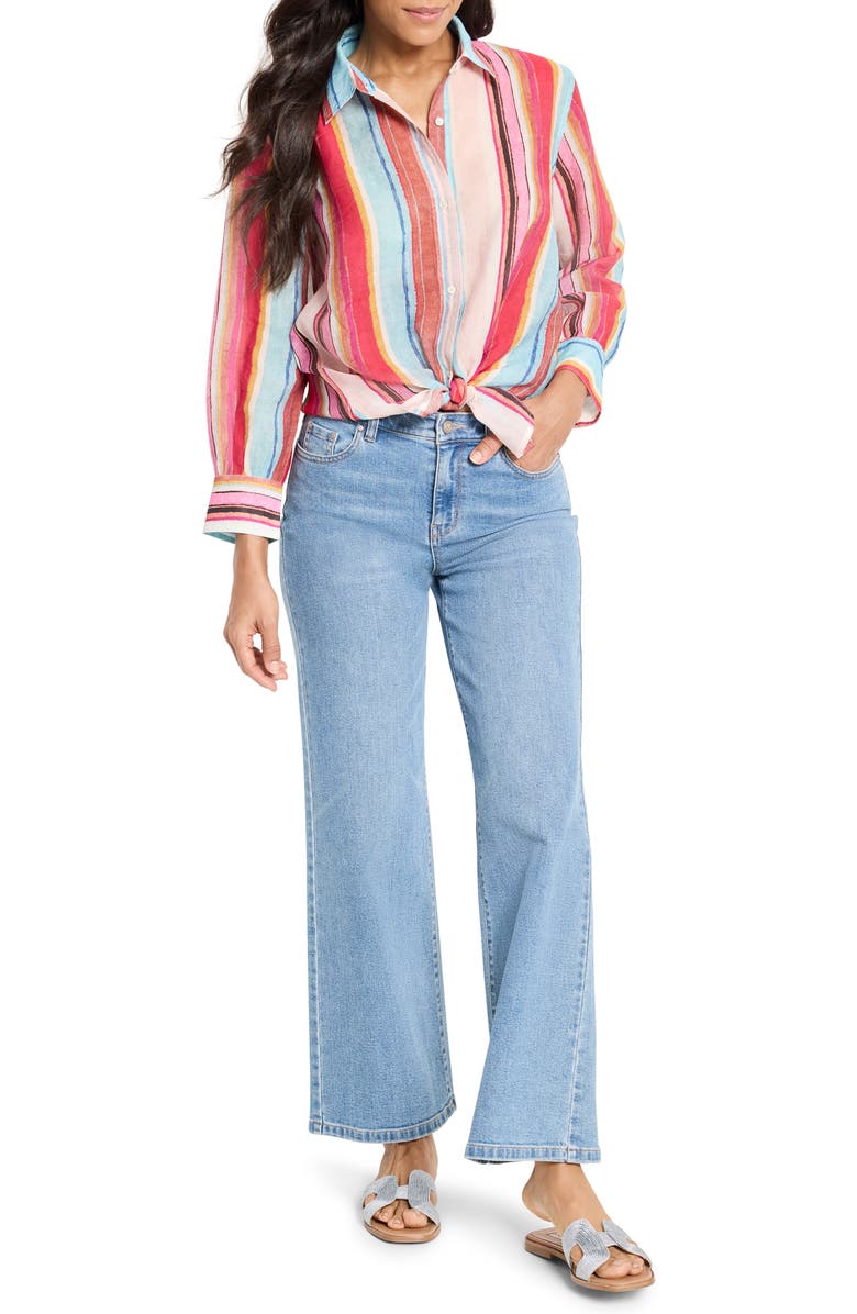 NIC+ZOE Horizon Breeze Stripe Button-Up Shirt, Alternate, color, Pink Multi