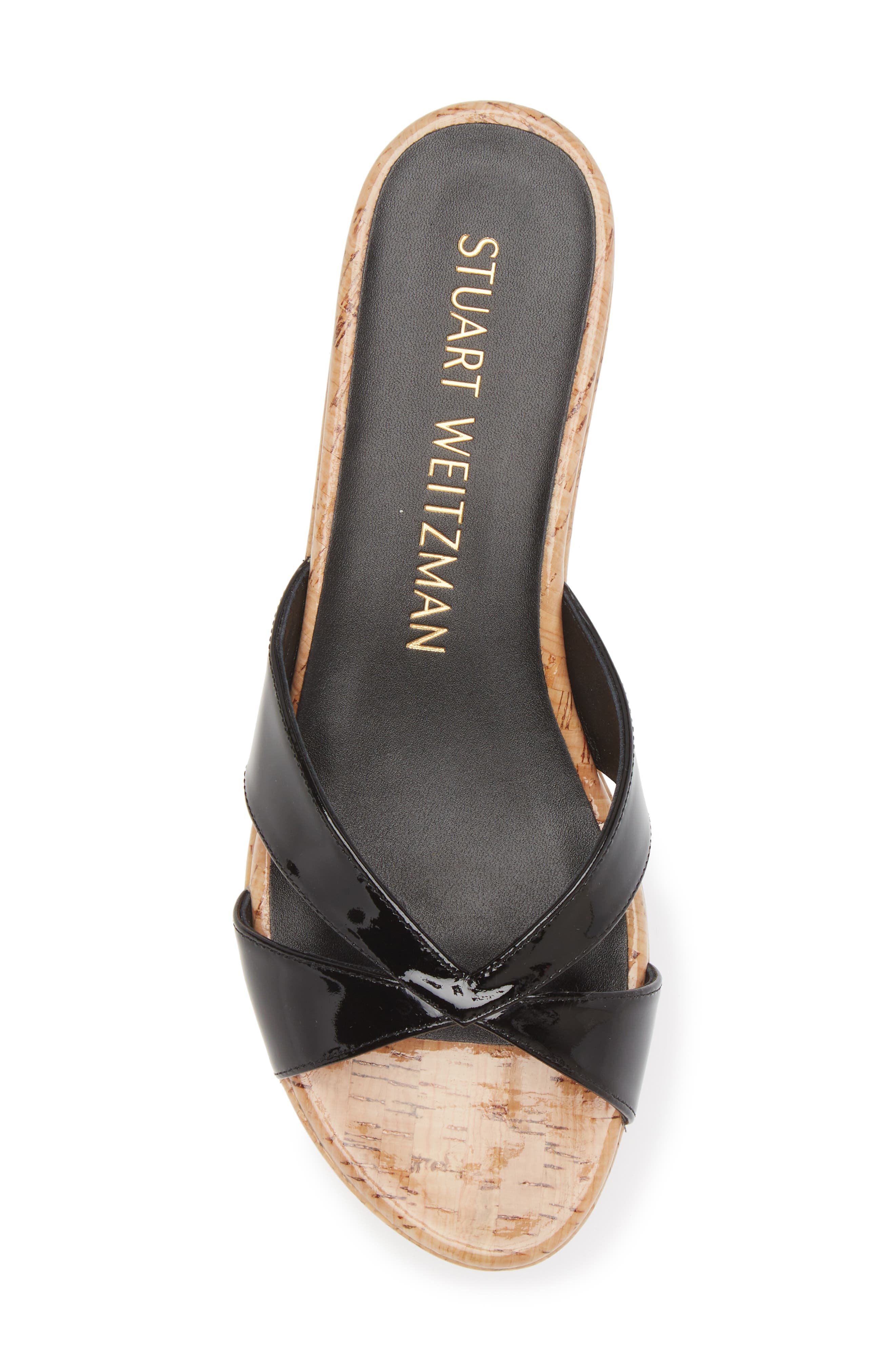 Stuart Weitzman Carmen Wedge Sandal, Alternate, color, Black