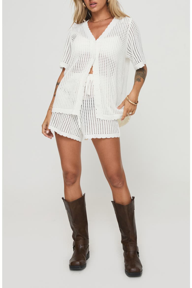 Beach Day Open Stitch Cotton Blend Cardigan & Shorts Set, Main, color, WHITE