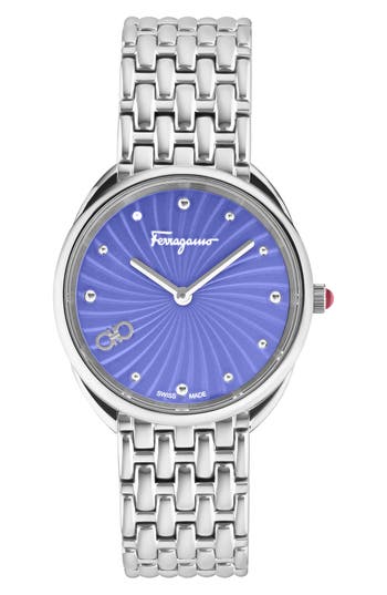Ferragamo Cuir Bracelet Watch, 34mm In Stainless Steel