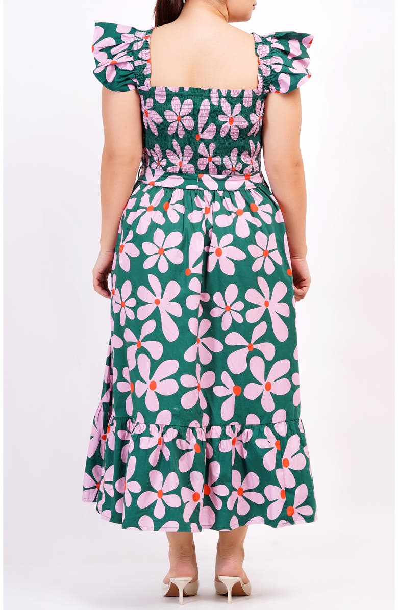 Leota Ivanna A-Line Smocked Midi Dress, Alternate, color, Dancing Daisies Evergreen