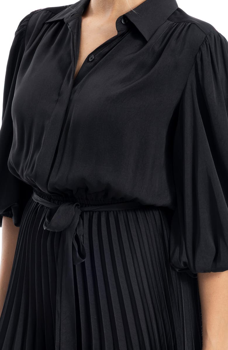 MAX STUDIO Three-Quarter Sleeve Satin Midi Shirtdress, Alternate, color, Black