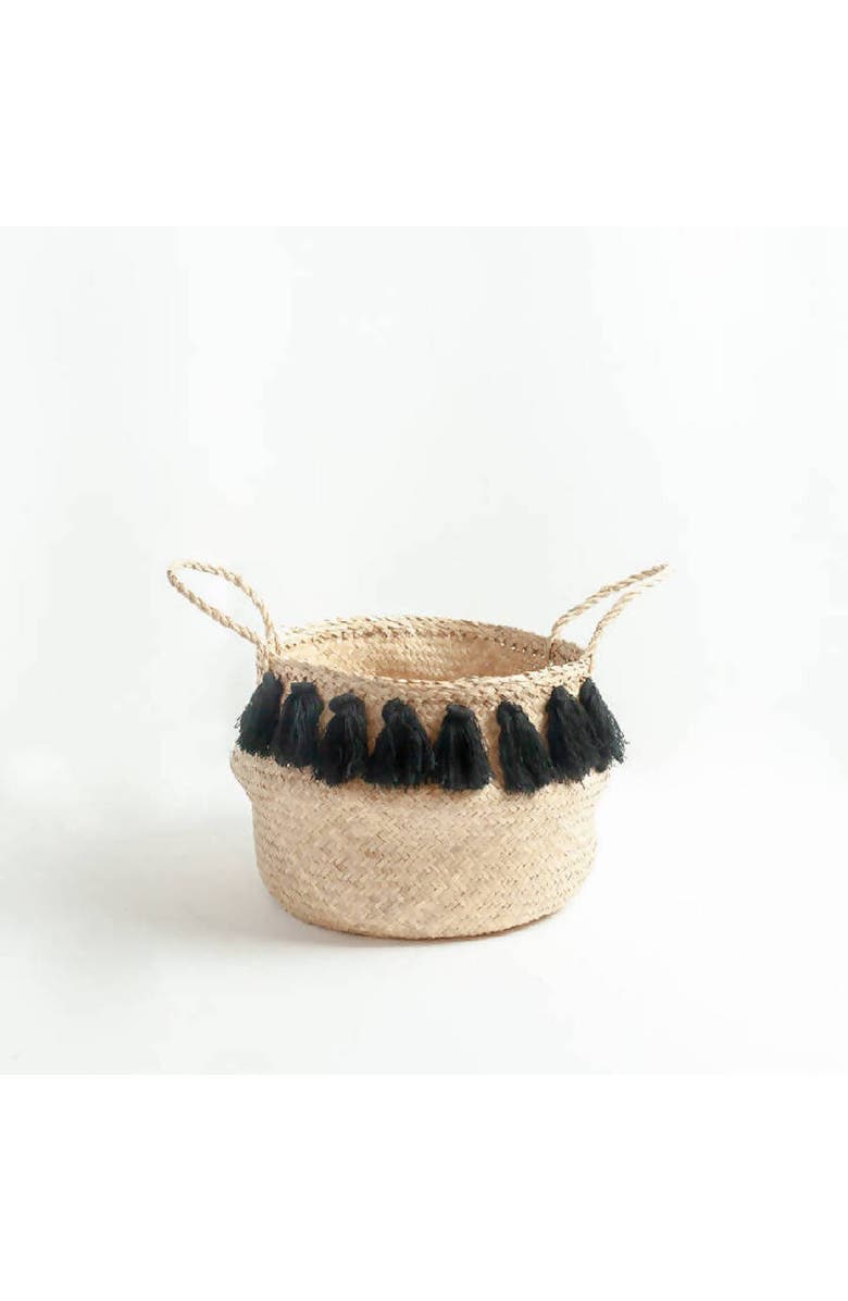 Creative Women Black Tasseled Belly Basket, Main, color, Black