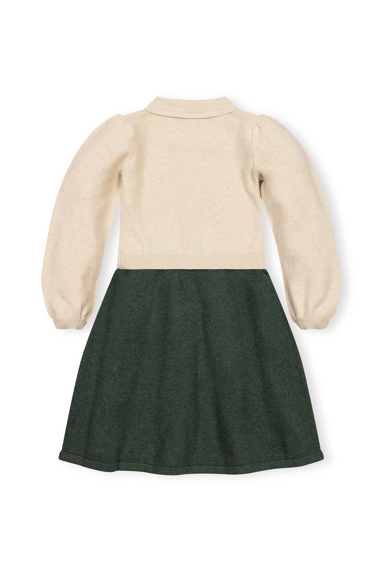 Kids' Organic Button Front Collared Sweater Dress, Alternate, color, Ivory and Dark Green Heather