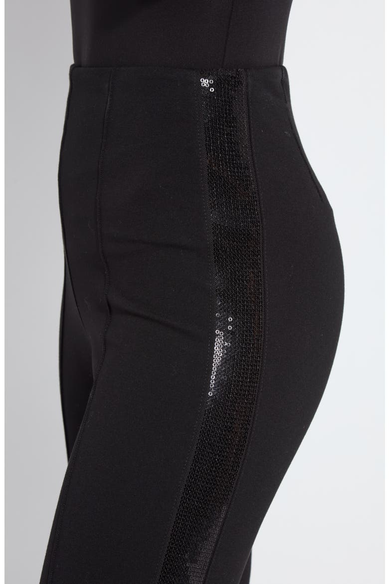 Elysse Sequin Side Stripe Stretch Ponte Tuxedo Pants, Alternate, color, BLACK