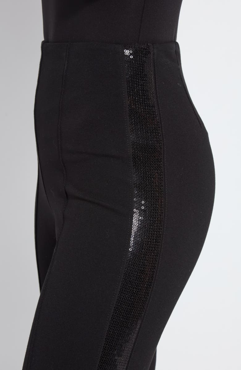 Lysse Elysse Sequin Side Stripe Stretch Ponte Tuxedo Pants, Alternate, color, Black