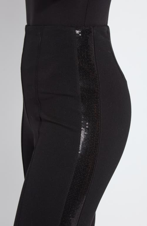 Lyssé Elysse Sequin Side Stripe Stretch Ponte Tuxedo Pants In Black